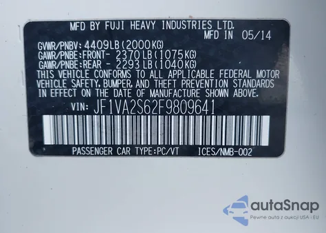 2015 Subaru Wrx Sti Limited из США, поврежденный, VIN JF1VA2S62F9809641